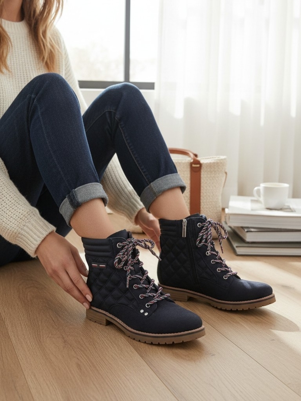 Tommy Hilfiger Women’s Onella Dark Blue Ankle Boots Lace Up Size  7.5 M